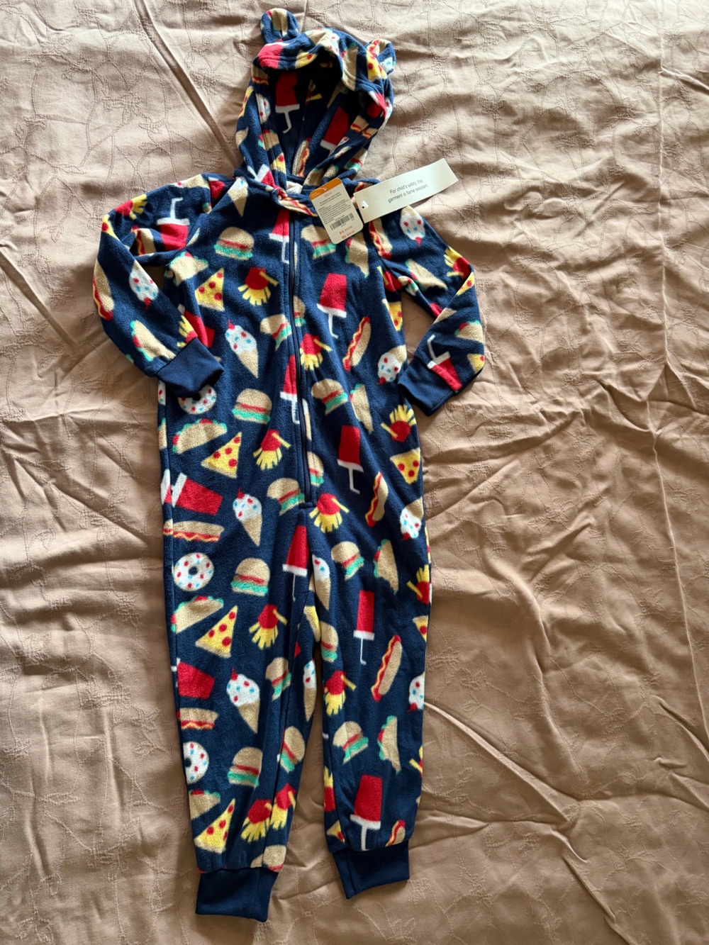 Gymboree Navy Fleece One-Piece with Colorful Snack Print